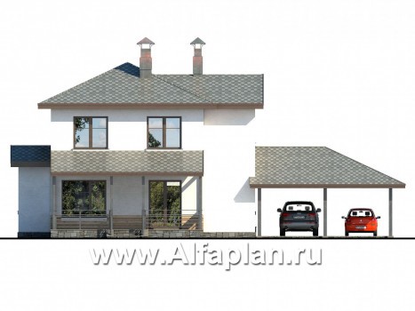 Проекты домов Альфаплан - «Тренд» - современный загородный дом с навесом для машины - превью фасада №4