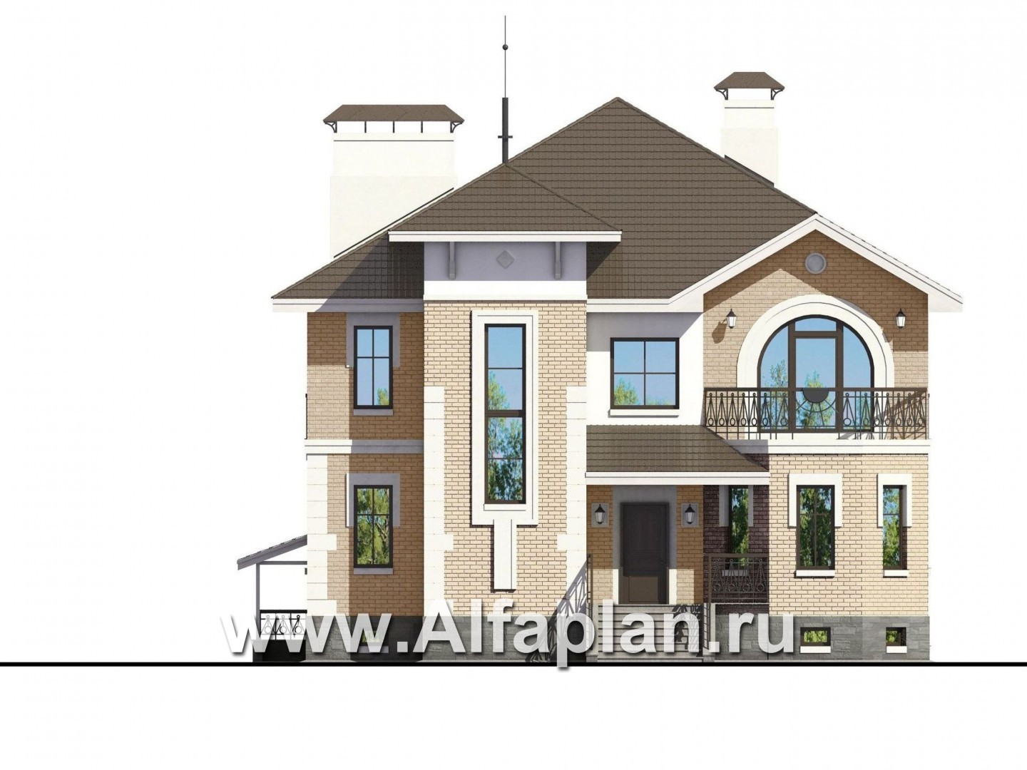 Проекты домов Альфаплан - «Феникс» - коттедж с компактным планом и цокольным этажом - изображение фасада №1