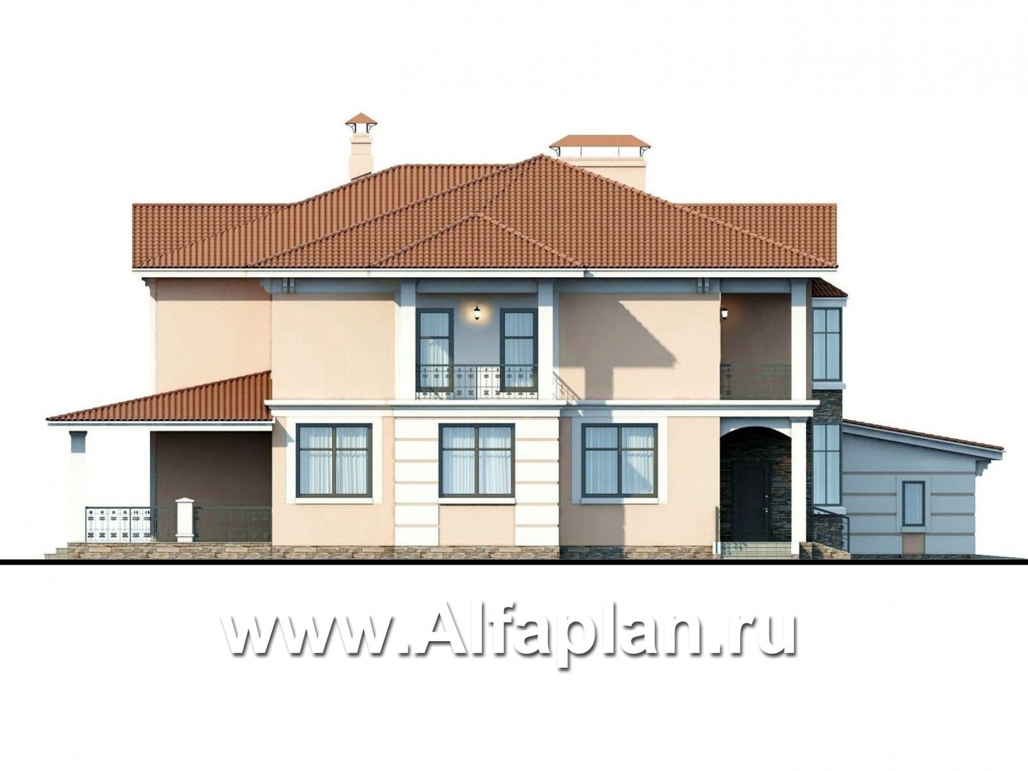 Проекты домов Альфаплан - «Первый класс» - современная классическая вилла - изображение фасада №3