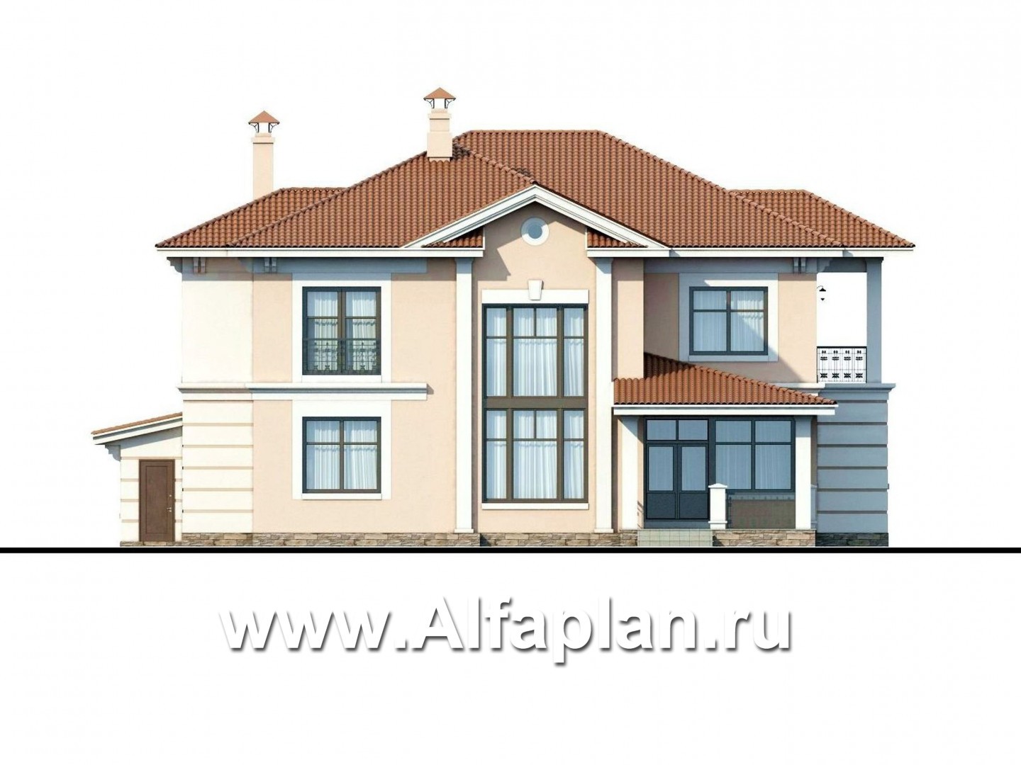 Проекты домов Альфаплан - «Первый класс» - современная классическая вилла - изображение фасада №4
