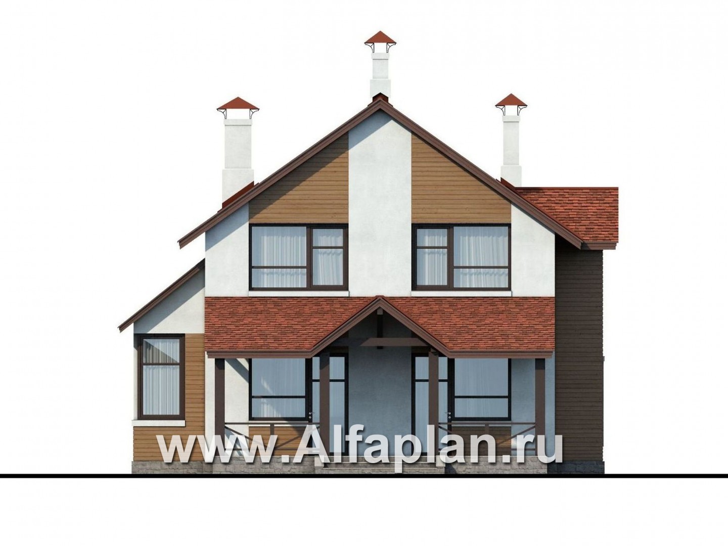 Проекты домов Альфаплан - «Новое время» - кирпичный коттедж для семьи с двумя детьми - изображение фасада №4