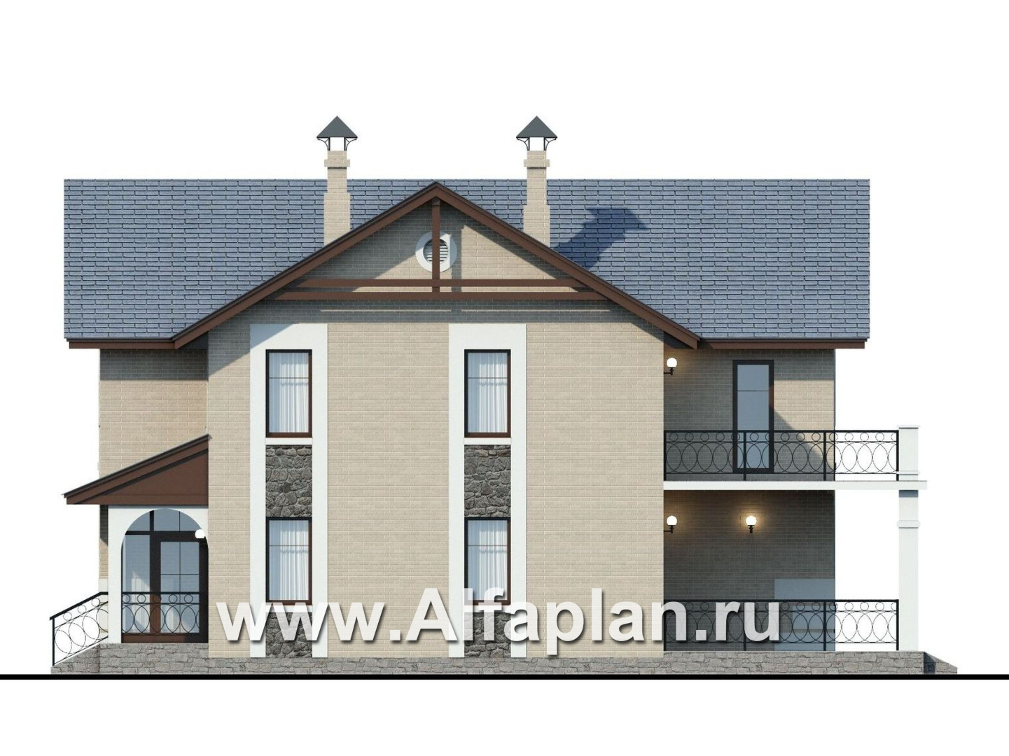 Проекты домов Альфаплан - «Монрепо» - компактный дом из блоков для узкого участка - изображение фасада №2