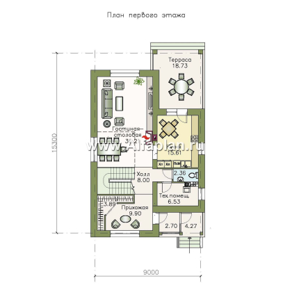 Проекты домов Альфаплан - «Монрепо» - компактный дом из блоков для узкого участка - превью плана проекта №1