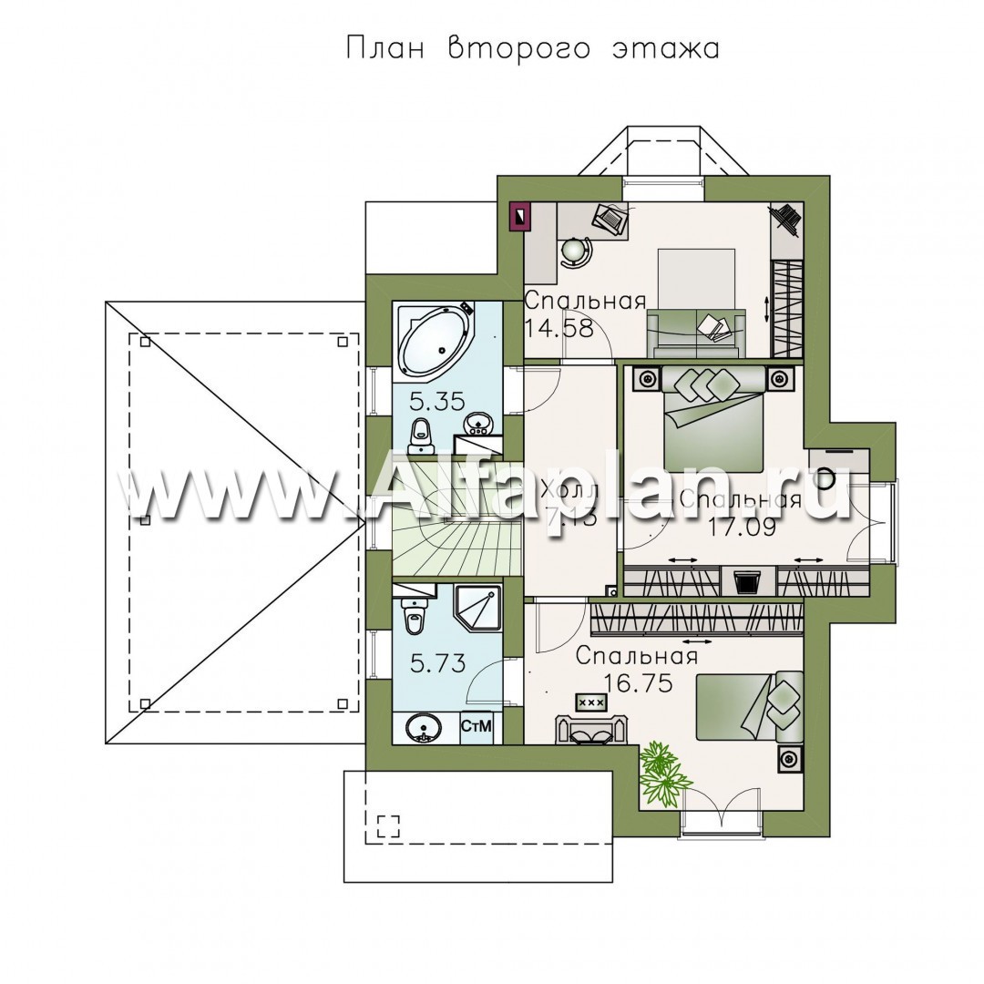 Проекты домов Альфаплан - «Менестрель» - коттедж для узкого участка - план проекта №2