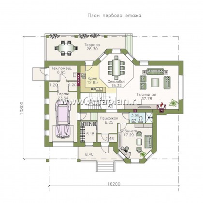 «Эгоист» - проект дома с мансардой, с эркером и с террасой, в немецком стиле - превью план дома