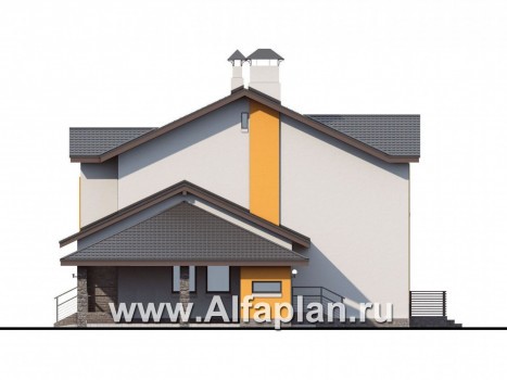 «Скандинавия» - проект современного дома в скандинавском стиле, с фото, планировка с террасой и навес на 1 авто - превью фасада дома