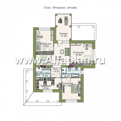«Реноме» - проект двухэтажного дома, планировка с кабинетом на 1 эт, с большой террасой и балконом - превью план дома