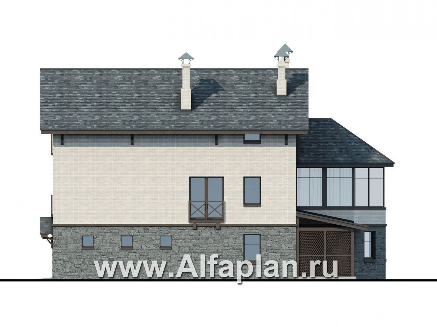 Проекты домов Альфаплан - Компактный дом с большим гаражом, верандой и зимним садом - изображение фасада №2