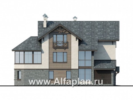 Проекты домов Альфаплан - Компактный дом с большим гаражом, верандой и зимним садом - превью фасада №3
