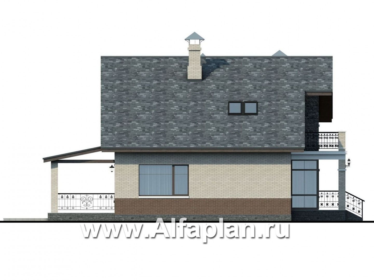 Проекты домов Альфаплан - «Бергедорф» - экономичный дом с двускатной кровлей - изображение фасада №3