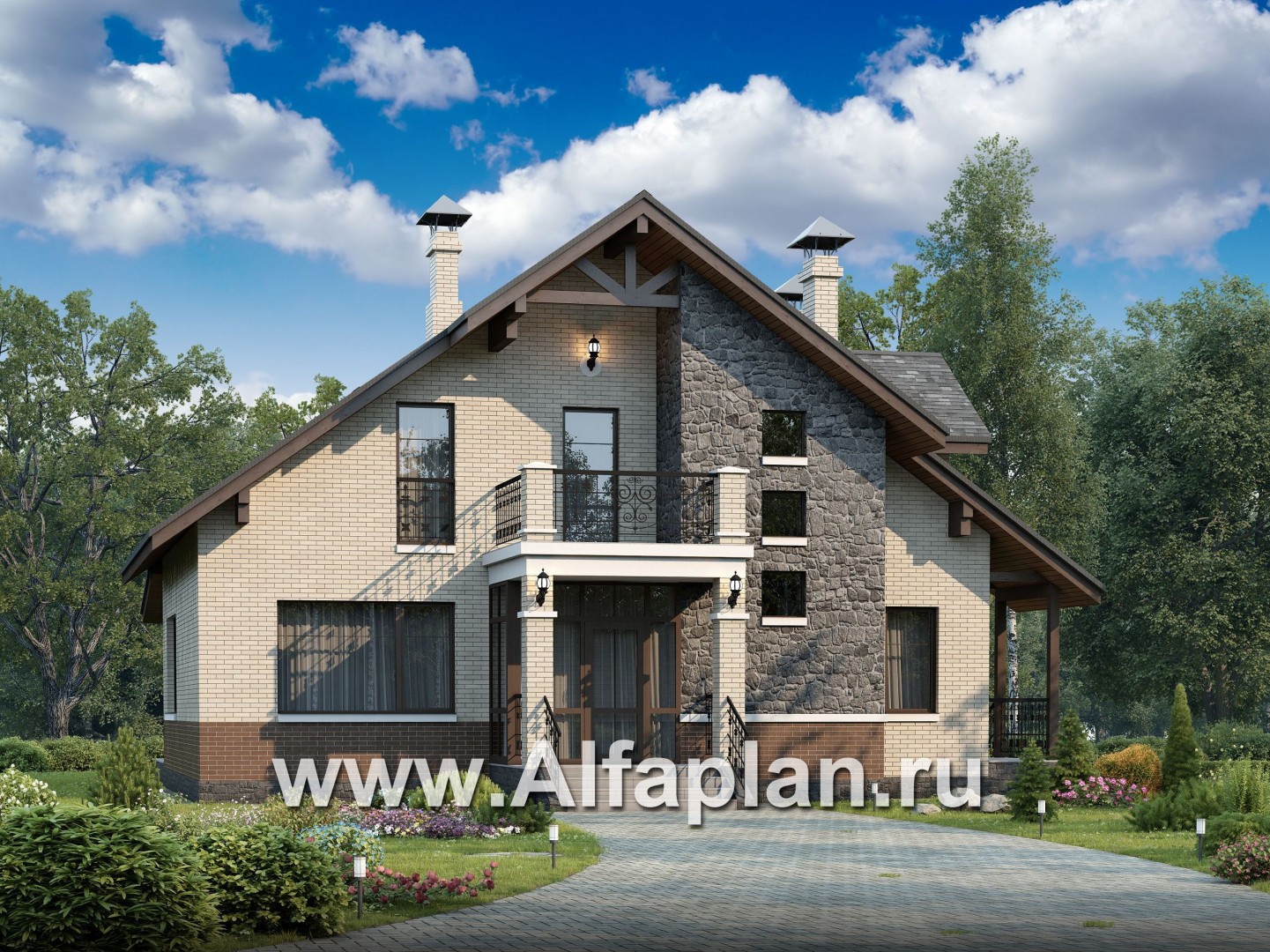 Проекты домов Альфаплан - «Бергедорф» - экономичный дом с двускатной кровлей - основное изображение