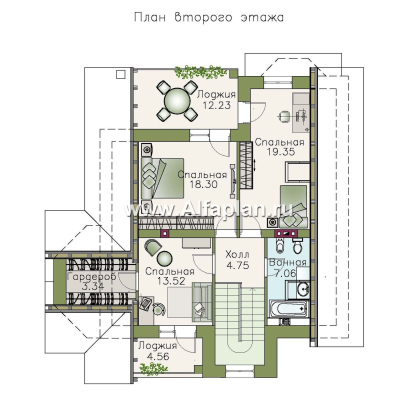 Проекты домов Альфаплан - «Зальцбург» - рациональный план дома, двускатная крыша - превью плана проекта №2