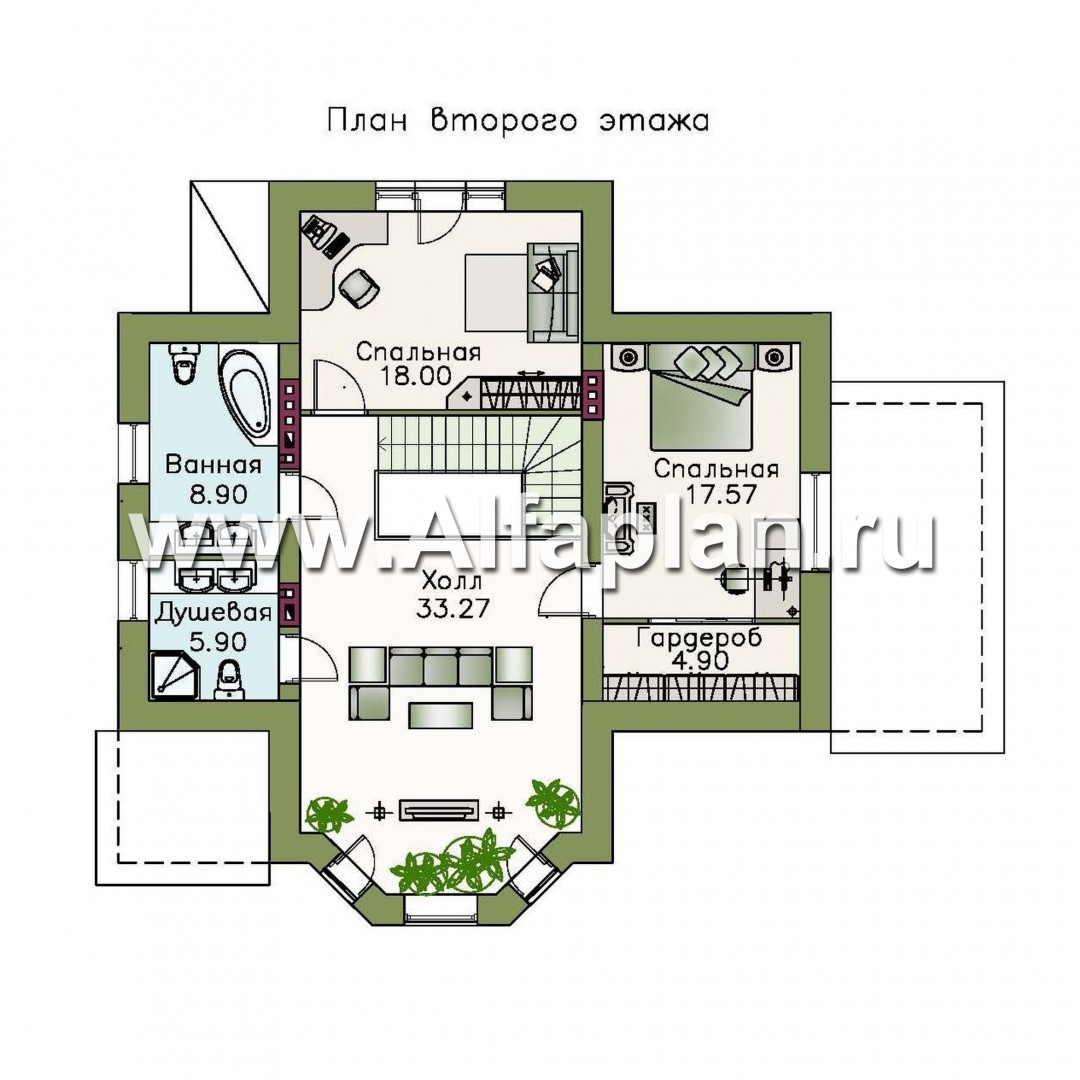 Проекты домов Альфаплан - «Клио Плюс» - коттедж с  цокольным этажом и угловой террасой - план проекта №4