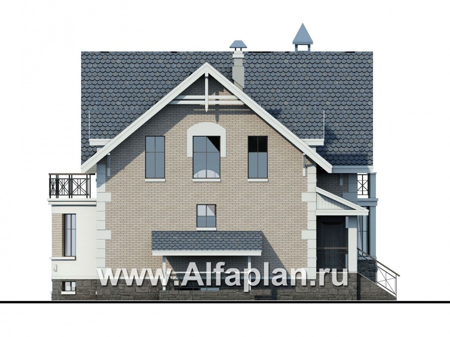 Проекты домов Альфаплан - «Стелла Плюс» — компактный дом с цокольным этажом - изображение фасада №3