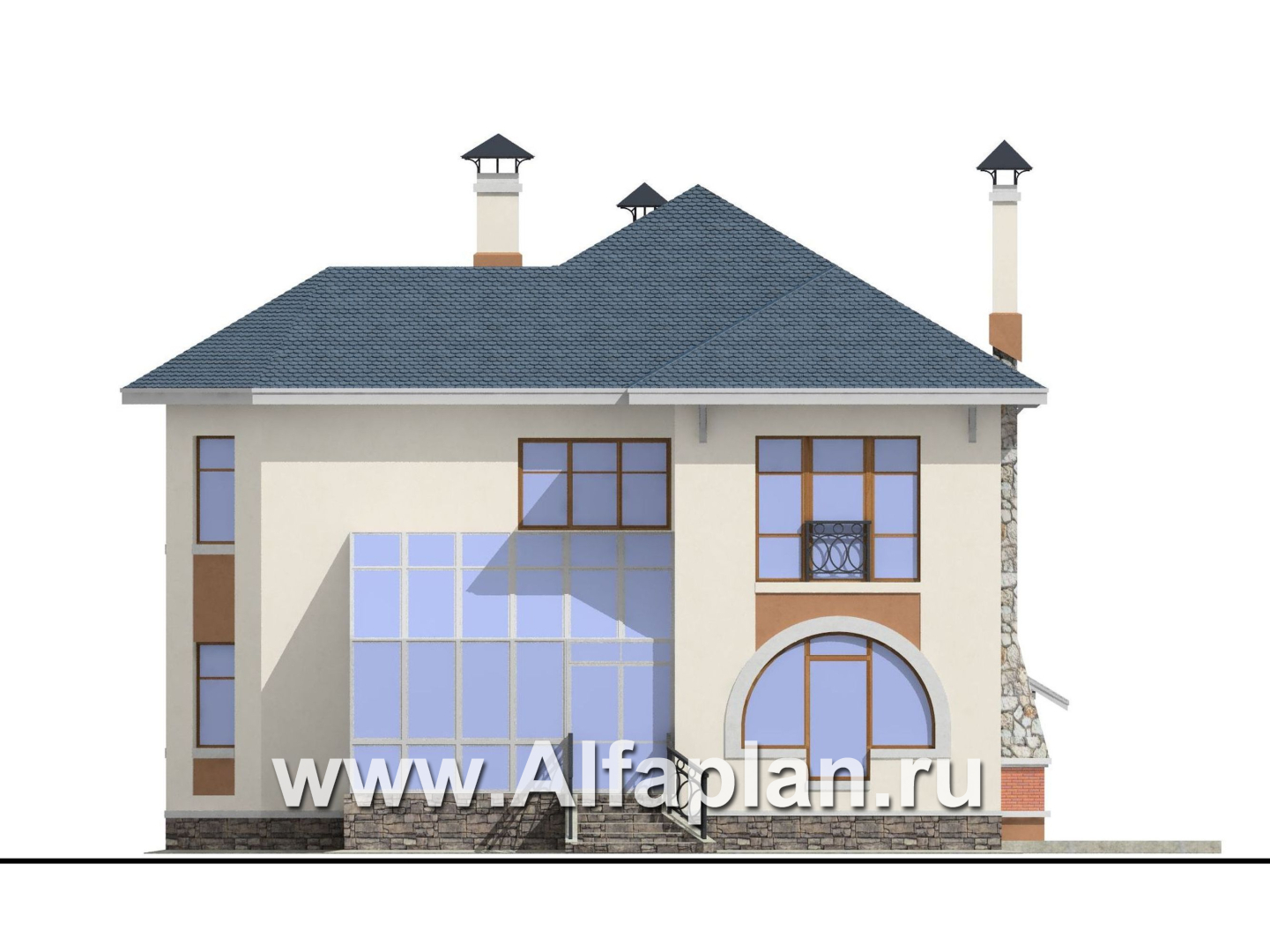 Проекты домов Альфаплан - «Модус Вивенди»- изящный коттедж с зимним садом (или верандой) и гаражом - изображение фасада №2