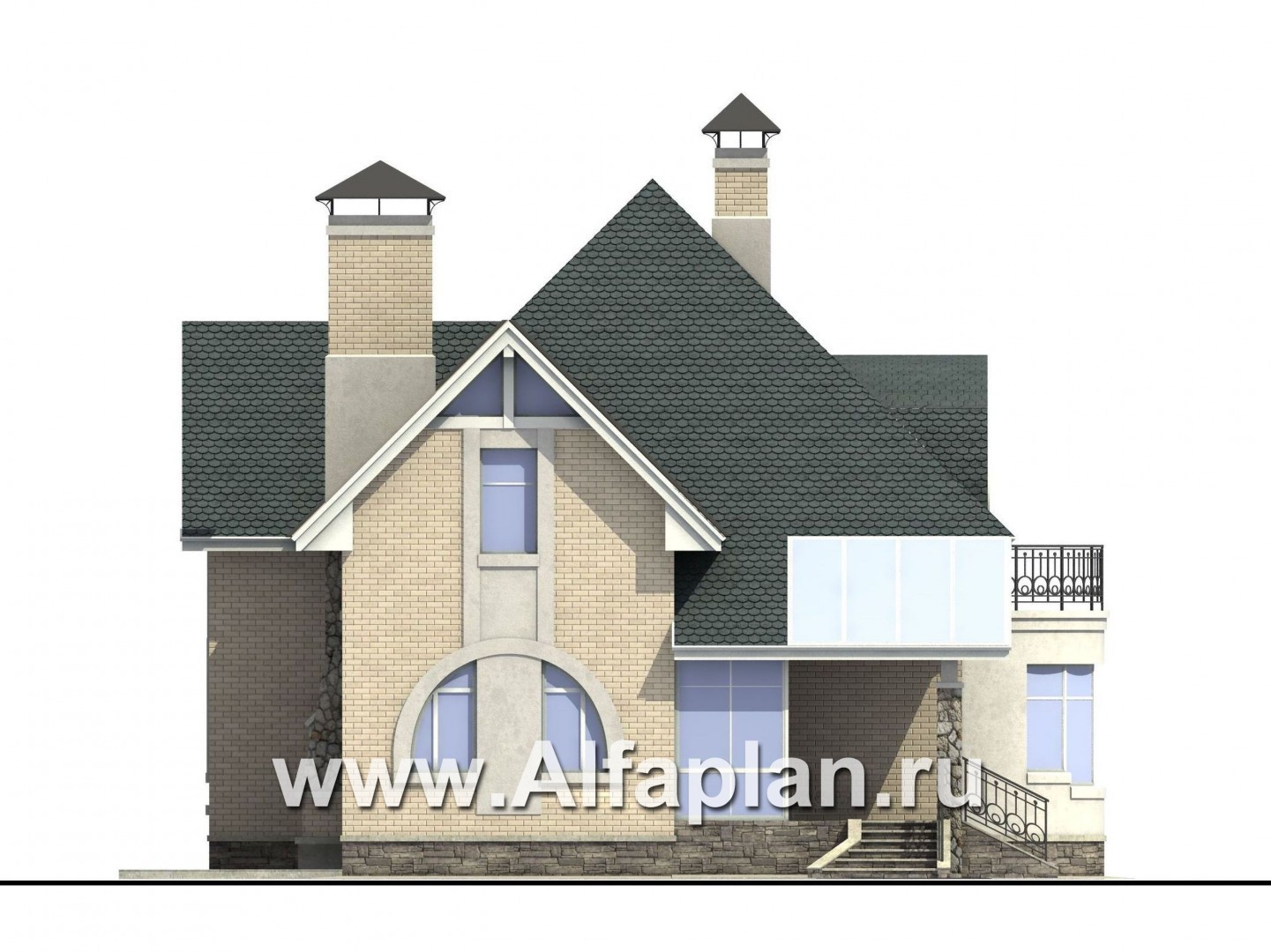 Проекты домов Альфаплан - «Новелла» - архитектурная планировка с полукруглым зимним садом - изображение фасада №3