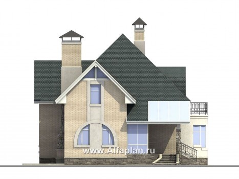 Проекты домов Альфаплан - «Новелла» - архитектурная планировка с полукруглым зимним садом - превью фасада №3