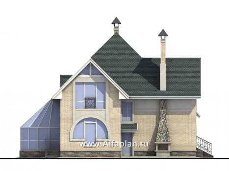 Проекты домов Альфаплан - «Новелла» - архитектурная планировка с полукруглым зимним садом - превью фасада №4