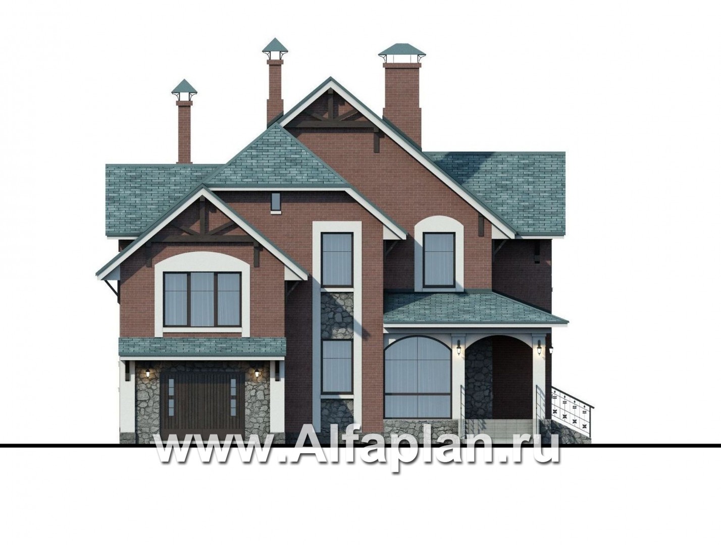 Проекты домов Альфаплан - «Кленовый лист»- комфортный дом с гаражом и бильярдной - изображение фасада №1