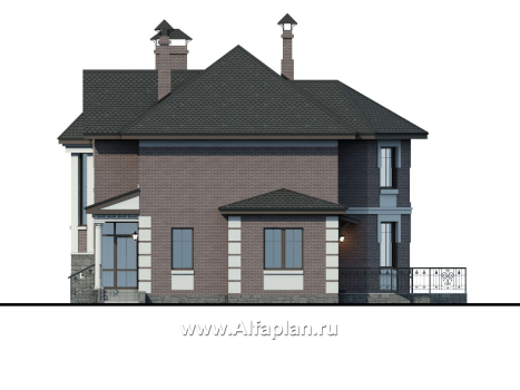 «Монплезир» - проект двухэтажного дома,с эркером и с террасой, навес на 1 авто - превью фасада дома