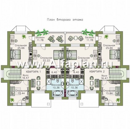 Проекты домов Альфаплан - «Репутация»-классический дом на две семьи - превью плана проекта №2