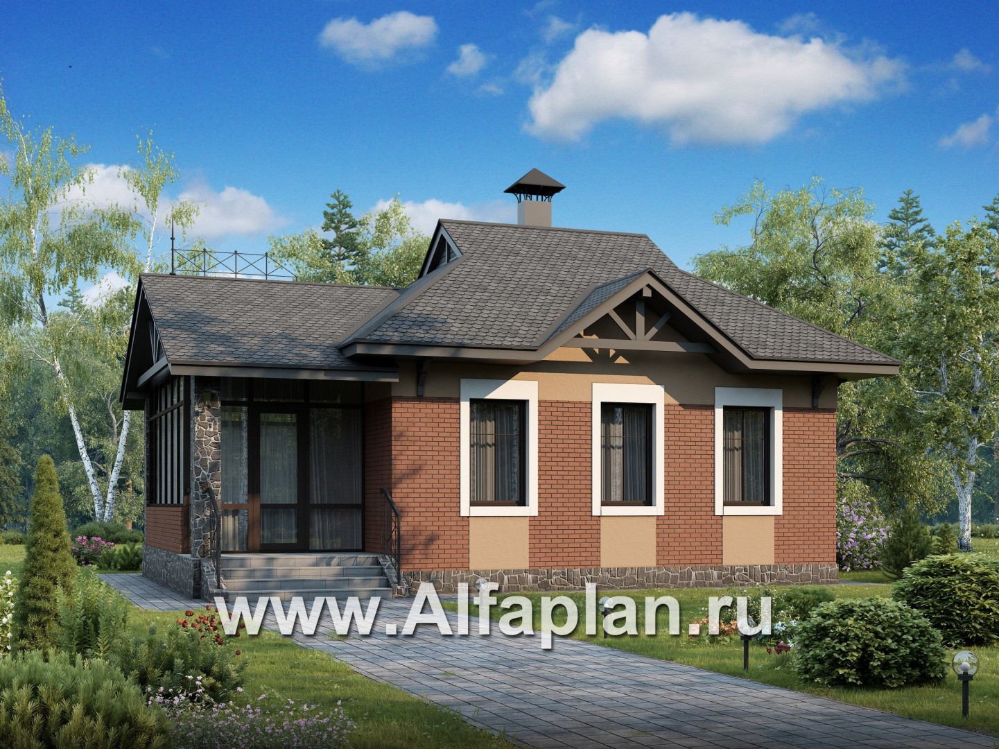 Проекты домов Альфаплан - Дом для отдыха с сауной и верандой - основное изображение
