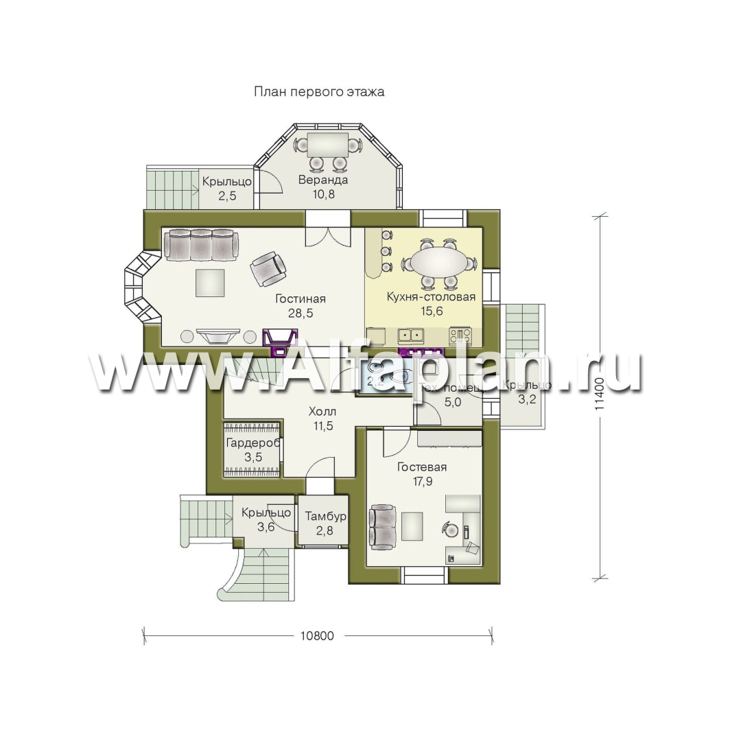 Проекты домов Альфаплан - «Приорат» - двухэтажный коттедж с рустовкой - изображение плана проекта №1