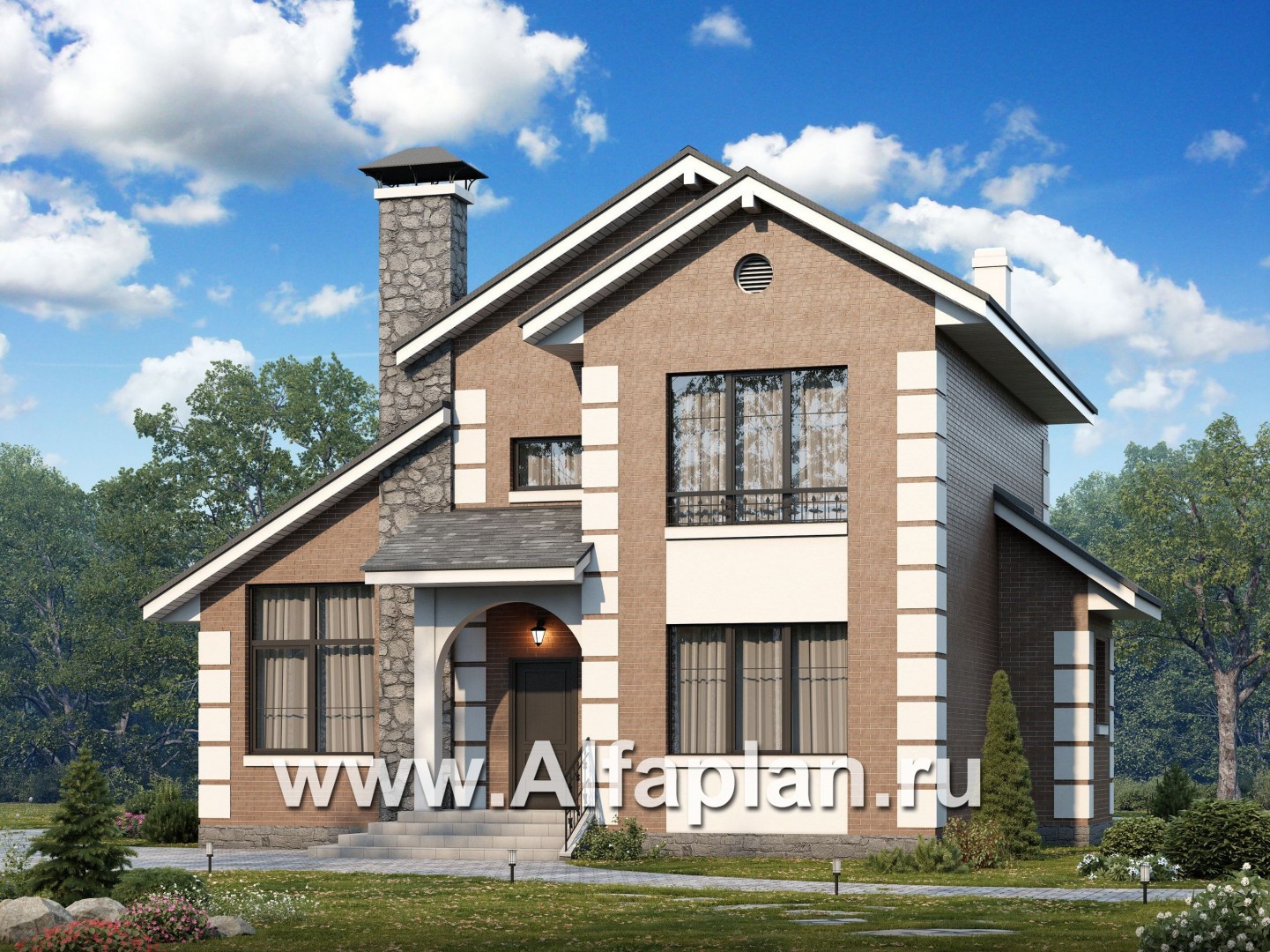 Проекты домов Альфаплан - Кирпичный дом «Прагма» для небольшой семьи - основное изображение