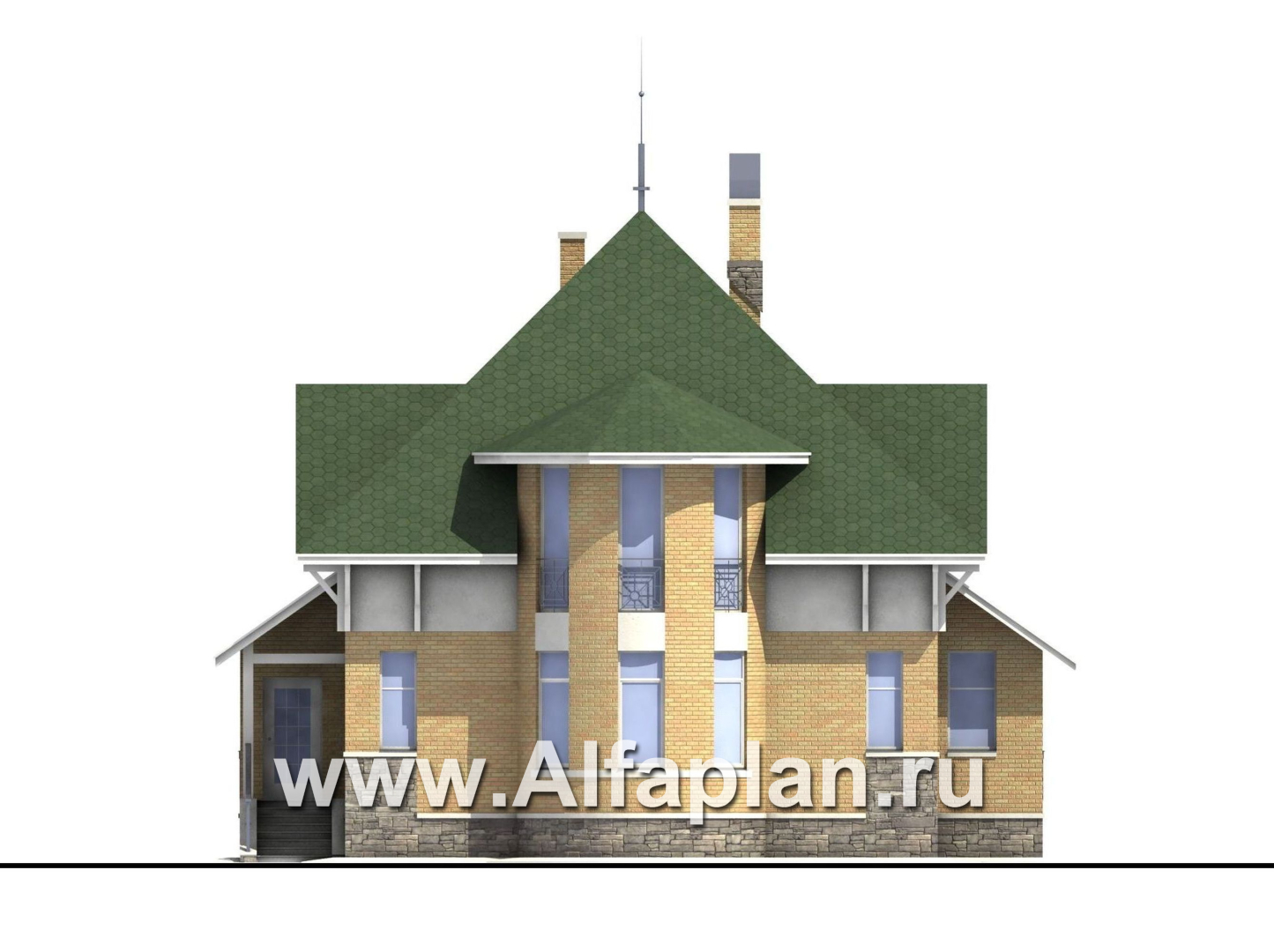 Проекты домов Альфаплан - «Петит» - проект дома с полукруглым эркером - изображение фасада №1