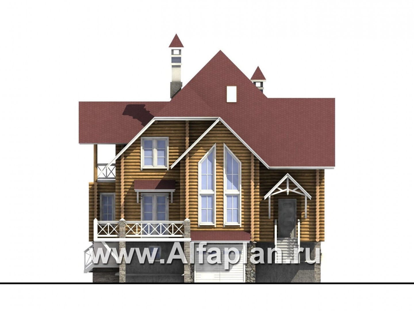 Проекты домов Альфаплан - «Транк Хаус» - деревянный дом с террасой - изображение фасада №1