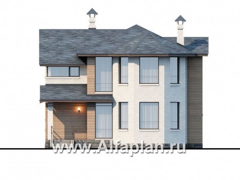 Проекты домов Альфаплан - «Безоблачный край» - двуxэтажный коттедж с эркером - превью фасада №1