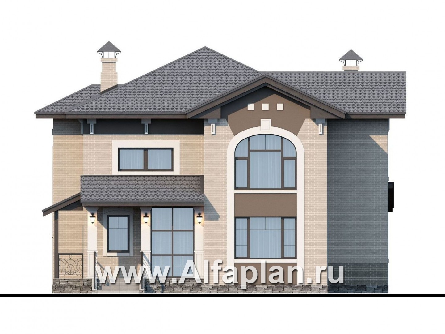 Проекты домов Альфаплан - «Северная корона» - двуxэтажный коттедж с элементами стиля модерн - изображение фасада №1