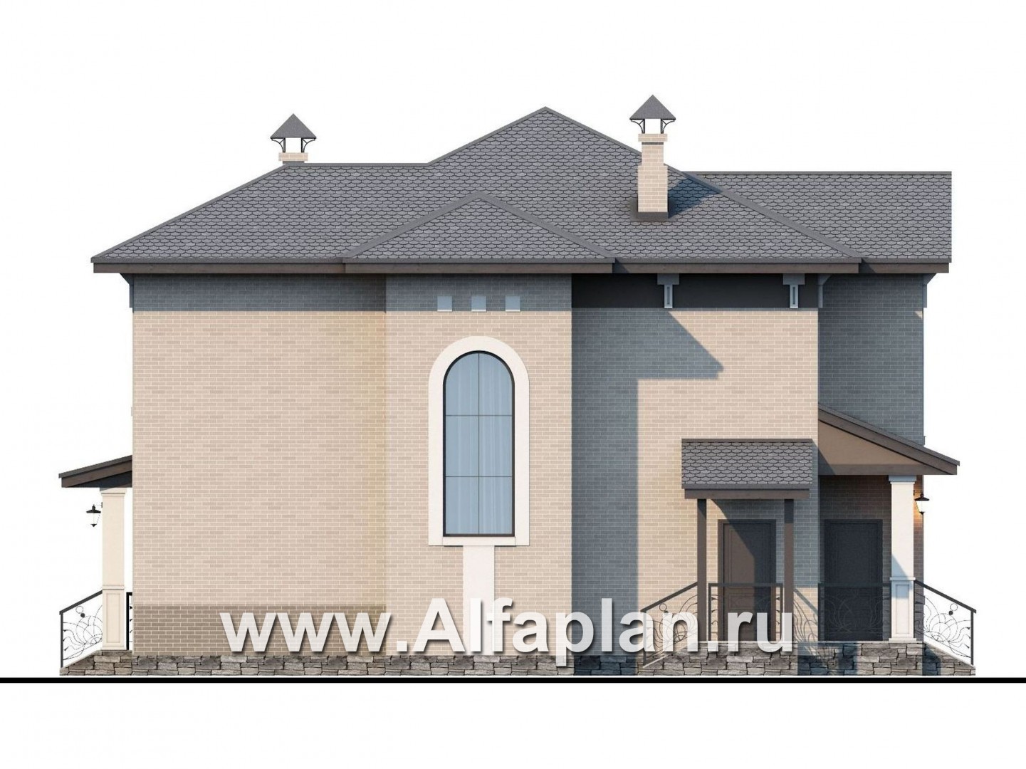 Проекты домов Альфаплан - «Северная корона» - двуxэтажный коттедж с элементами стиля модерн - изображение фасада №3