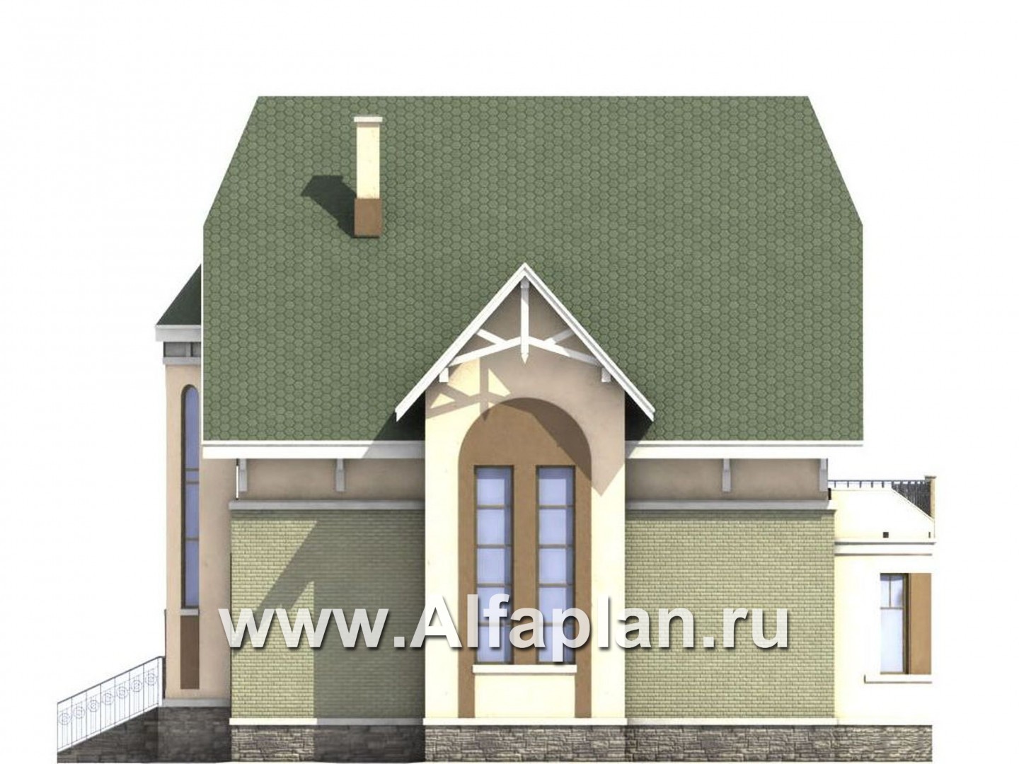 Проекты домов Альфаплан - «Барби-Холл»  - коттедж с полукруглым эркером - изображение фасада №2