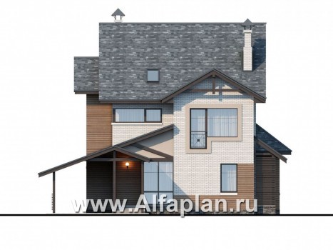 Проекты домов Альфаплан - «Прагматика» - современный коттедж с навесом для машины и бильярдной - превью фасада №1