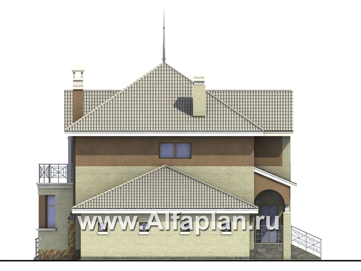 Проекты домов Альфаплан - «Уют» - коттедж с зимним садом - изображение фасада №3