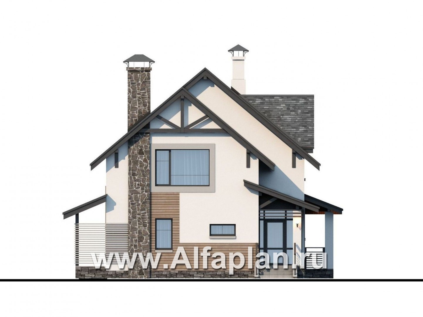 Проекты домов Альфаплан - «Роза ветров» - современный загородный дом - изображение фасада №1