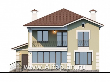 Проекты домов Альфаплан - «Кваренги» - классический коттедж с террасой и просторной лоджией - превью фасада №4