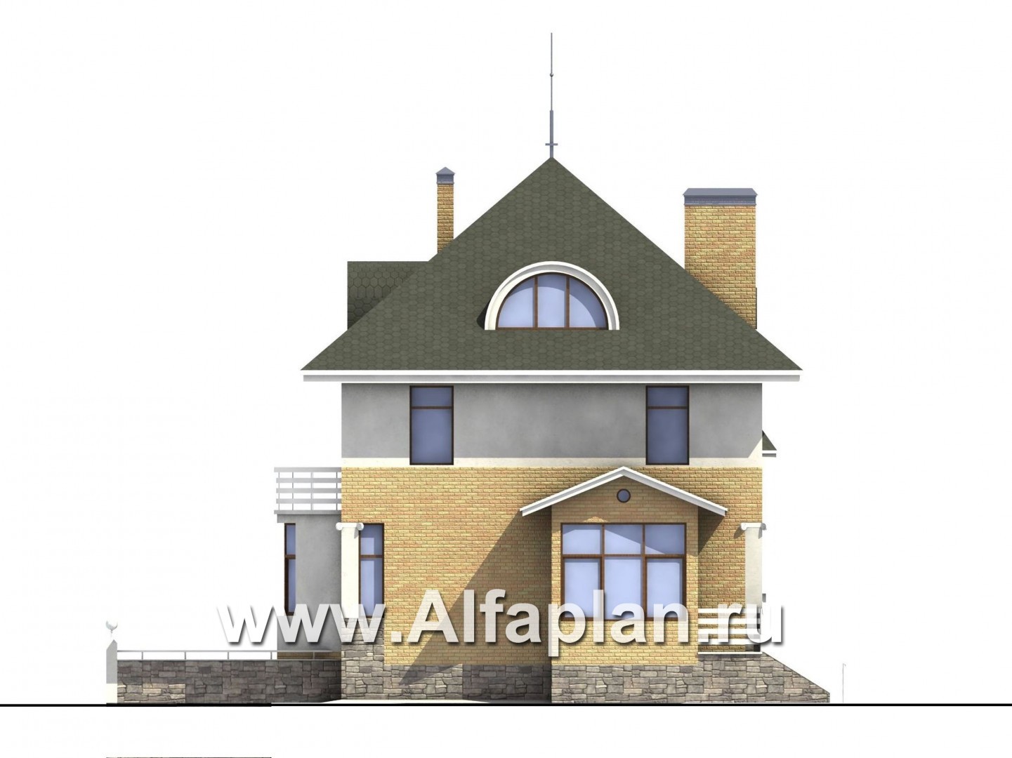 Проекты домов Альфаплан - «Дом светлячка» - трехэтажный дом с мансардой - изображение фасада №2