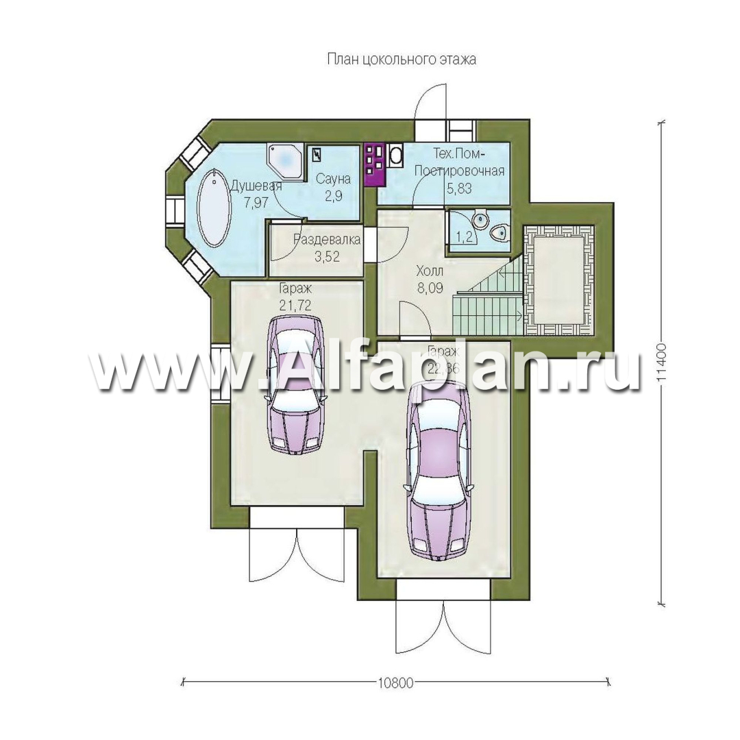 Проекты домов Альфаплан - «Корвет» - трехэтажный коттедж с двумя гаражами - изображение плана проекта №1