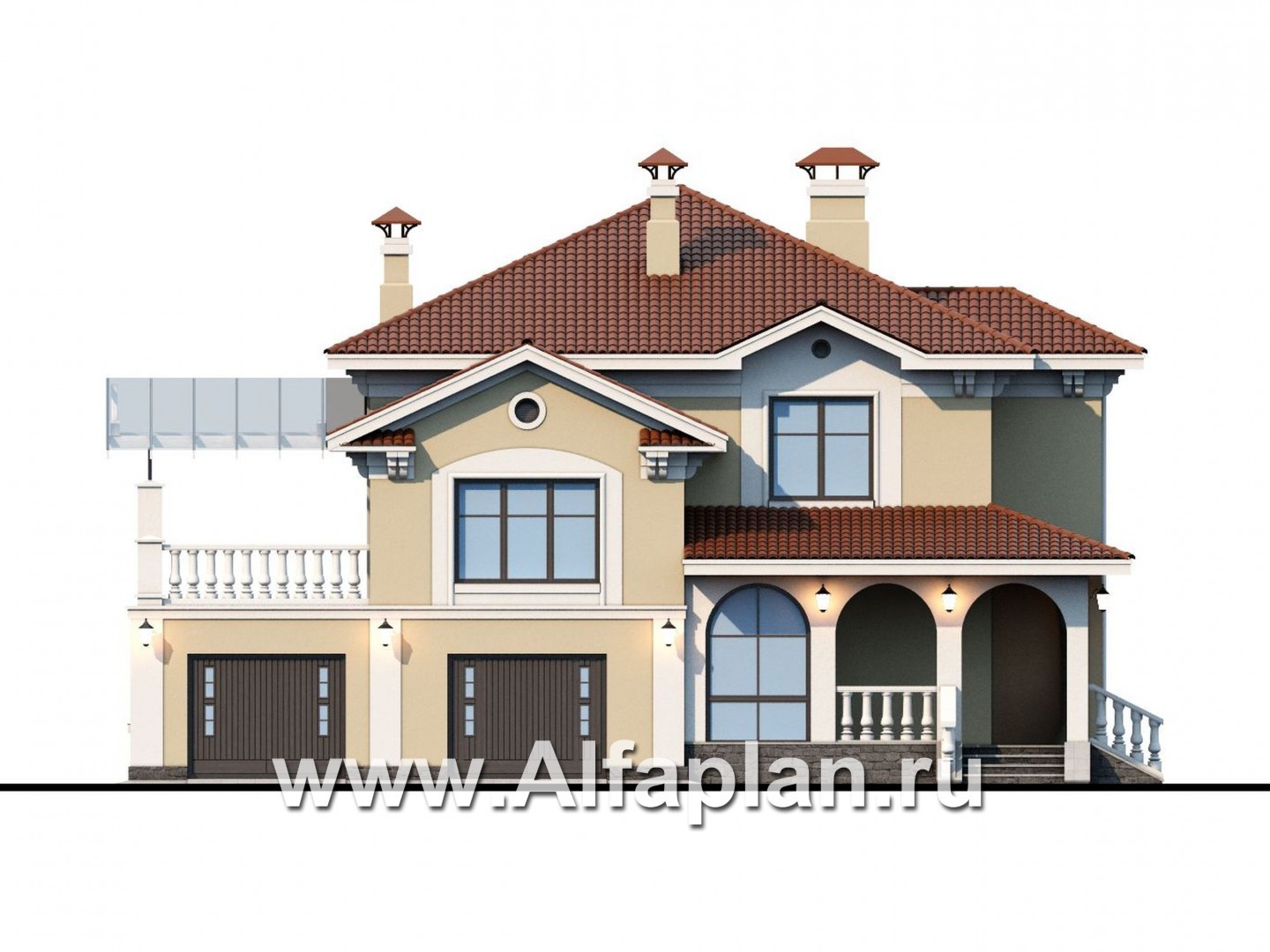 Проекты домов Альфаплан - «Эсперанса» - загородный особняк с террасой над гаражом - изображение фасада №1