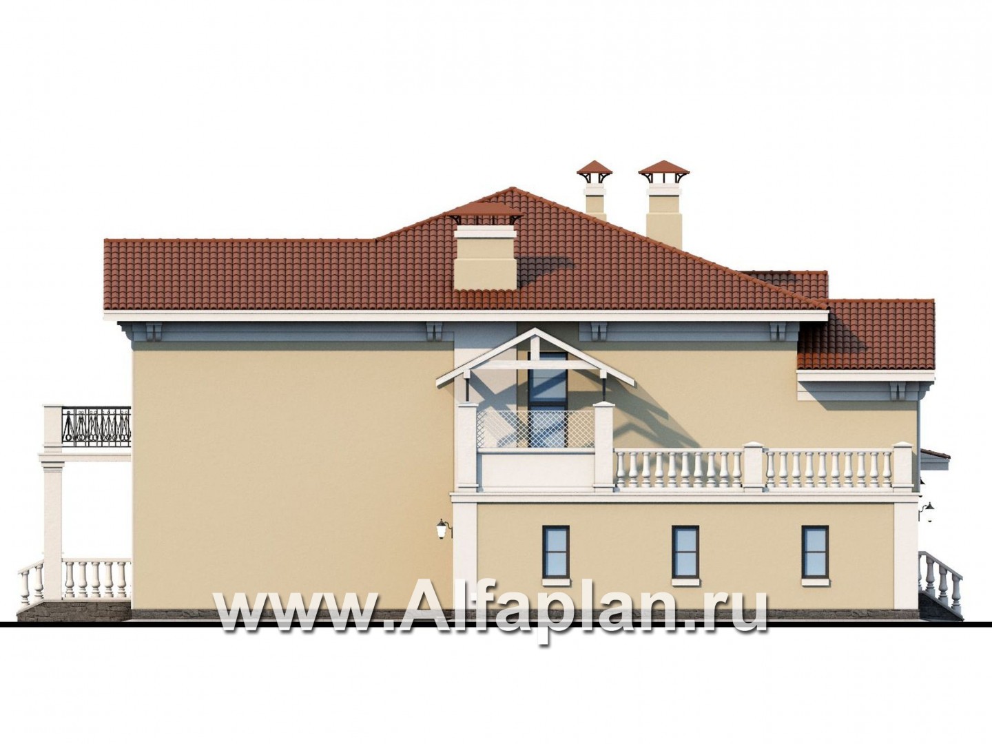 Проекты домов Альфаплан - «Эсперанса» - загородный особняк с террасой над гаражом - изображение фасада №3