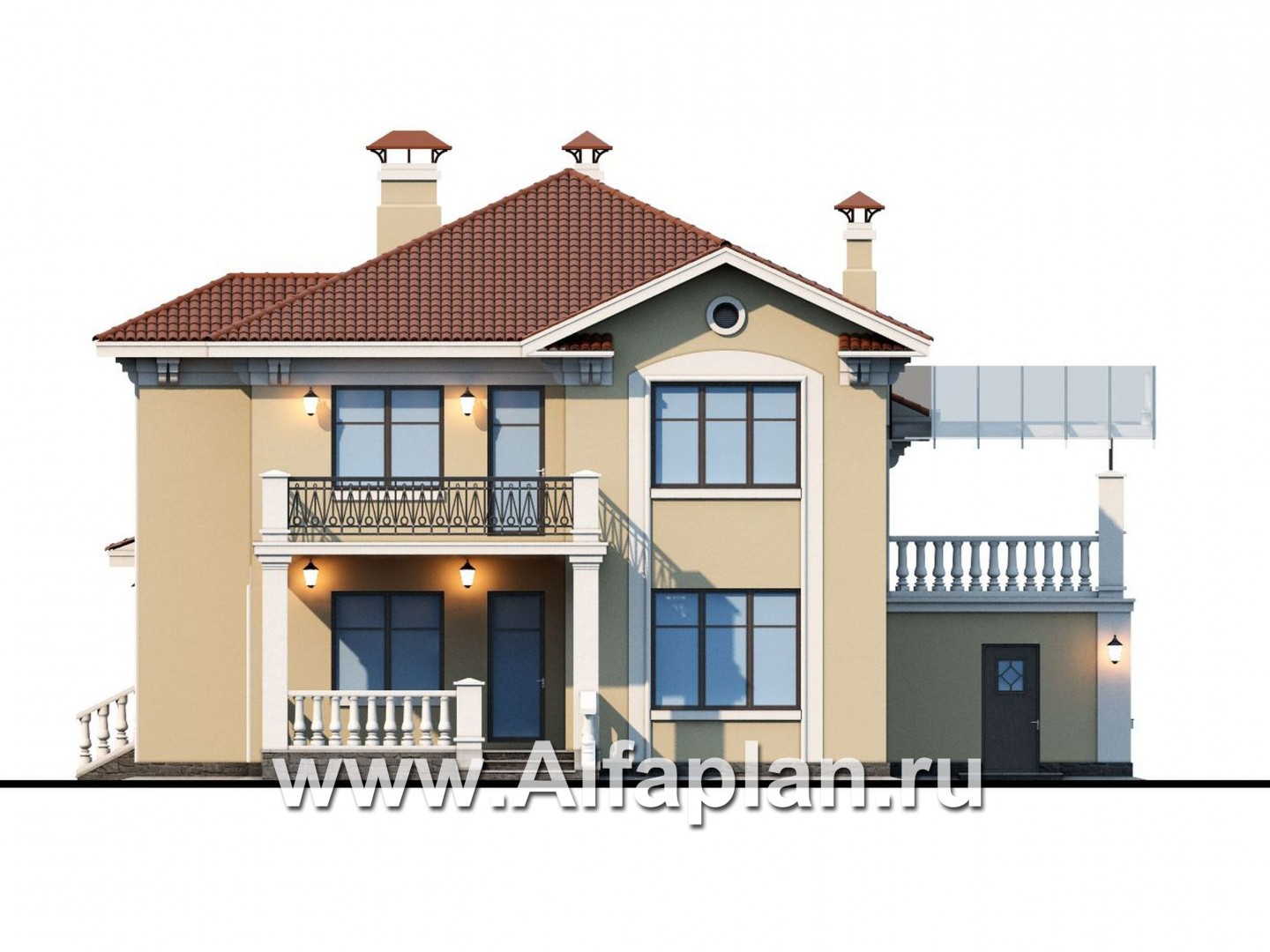 Проекты домов Альфаплан - «Эсперанса» - загородный особняк с террасой над гаражом - изображение фасада №4