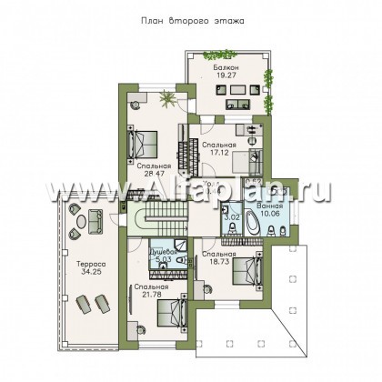 Проекты домов Альфаплан - «Эсперанса» - загородный особняк с террасой над гаражом - превью плана проекта №2