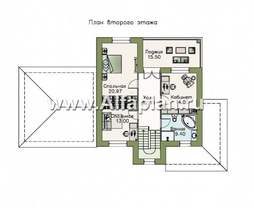 Проекты домов Альфаплан - «Кваренги» - коттедж с террасой и навесом для машины - превью плана проекта №2