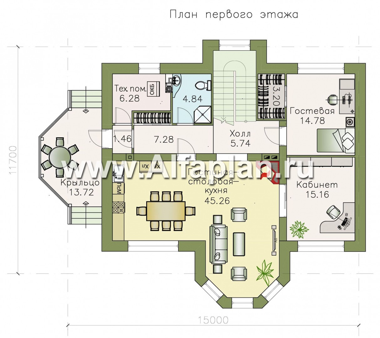 Проекты домов Альфаплан - «Ясная поляна» - удобный коттедж для большой семьи - план проекта №1