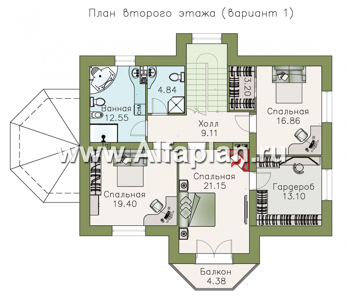 Проекты домов Альфаплан - «Ясная поляна» - удобный коттедж для большой семьи - план проекта №2