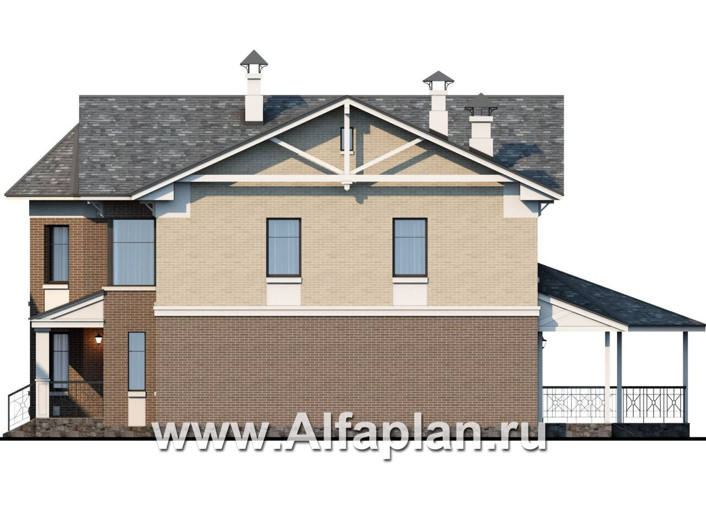 Проекты домов Альфаплан - «Clever» - классический коттедж с красивым эркером и террасой - изображение фасада №2