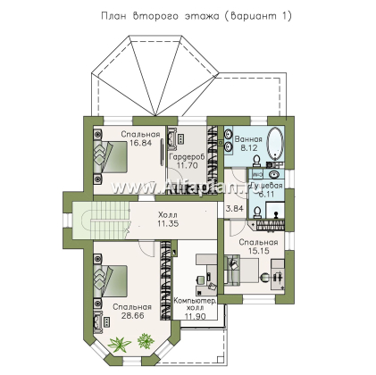 Проекты домов Альфаплан - «Clever» - классический коттедж с красивым эркером и террасой - превью плана проекта №2