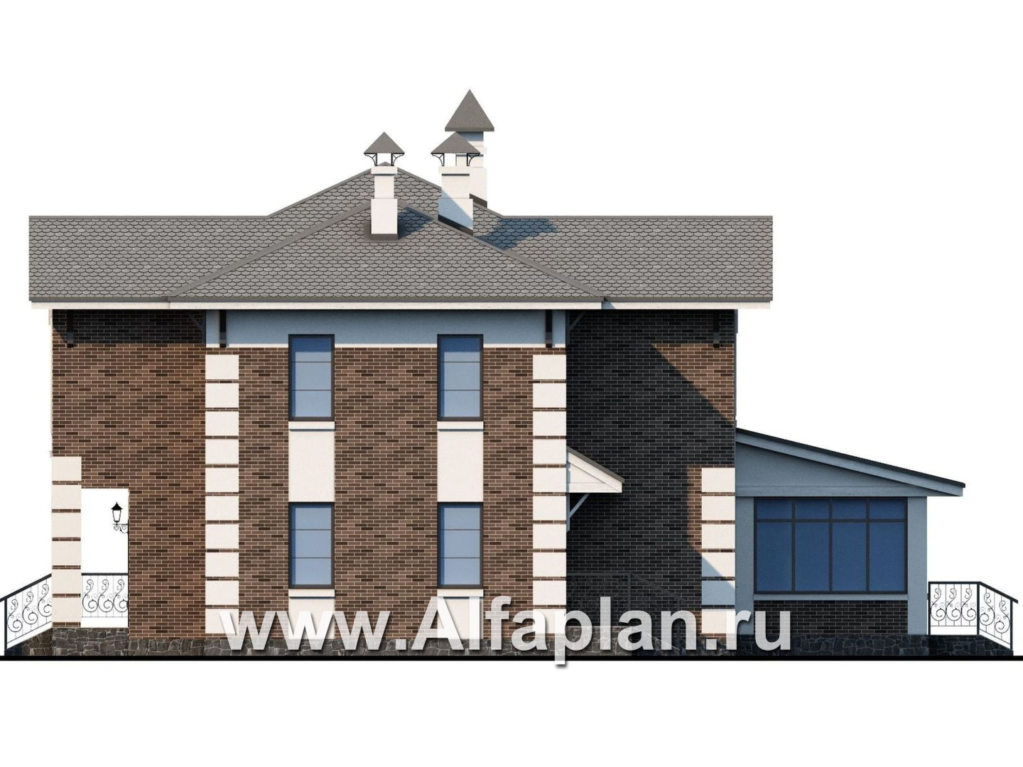 Проекты домов Альфаплан - «Вернисаж»- проект элегантного коттеджа с просторной верандой - изображение фасада №2